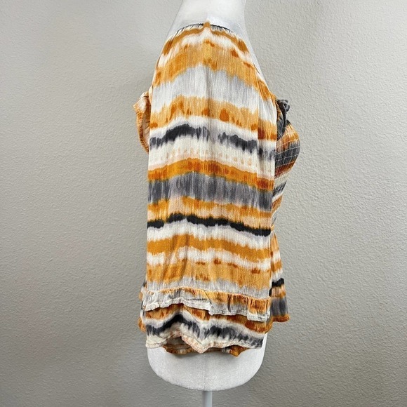 Savanna Jane Smocked Bell Sleeve Boho Top Women's M Yellow Serape Print Ruffle - Picture 6 of 8